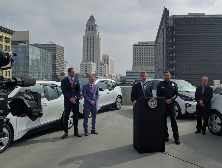 Mayor Eric Garcetti & LAPD Chief Charlie Beck unveil EVs in June 2016