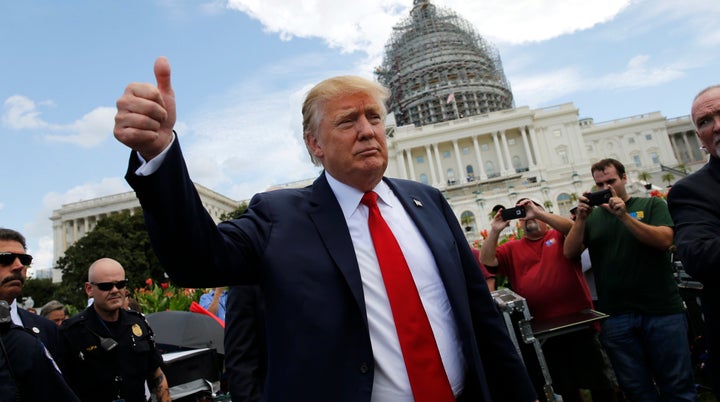 Republican presidential candidate Donald Trump arrives at a Capitol Hill rally to "Stop the Iran Nuclear Deal" in Washington September 9, 2015.