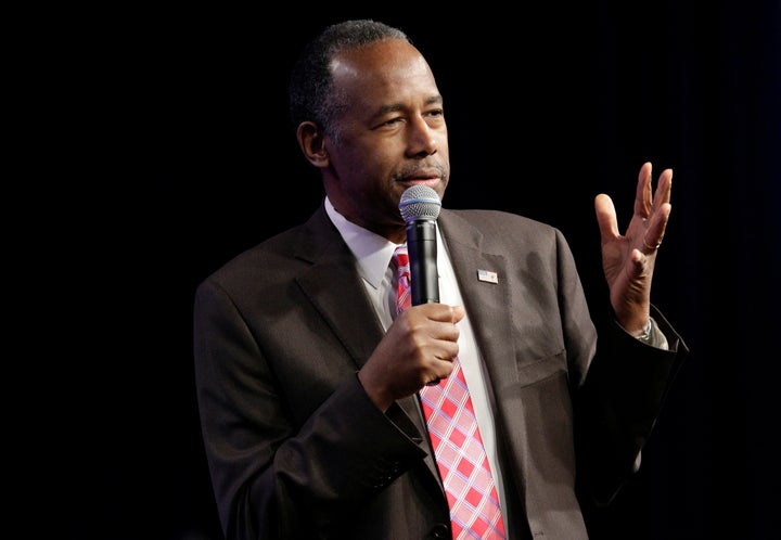 Secretary of Housing and Urban Development Ben Carson speaks to employees of the agency in Washington.