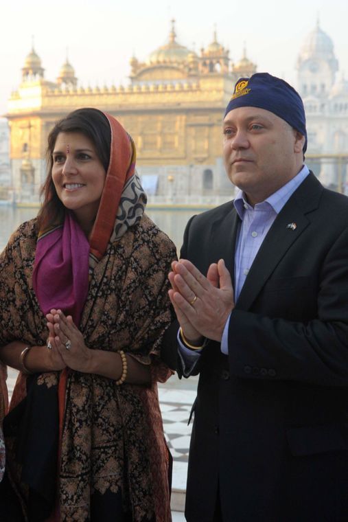 <p><em>Nikki Haley along with her husband Michael Haley paying obeisance at Golden Temple in Punjab, India in 2014.</em></p>