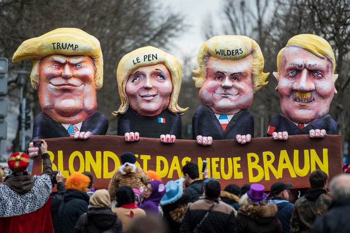 A float featuring drives in the annual Rose Monday parade in Dusseldorf, Germany, on Feb. 27.