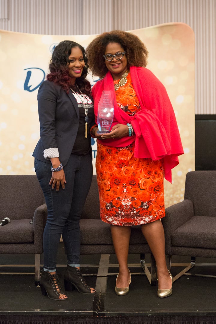 Cameka Smith, founder of The BOSS Network and Kathryn Finney, founder of digitalundivided, pose for a photo-opp after droppin