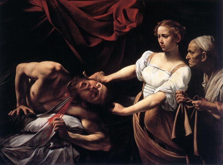  Caravaggio (1599–1602) "Judith Beheading Holofernes" - Trajectory of blood spurt is rectilinear. 
