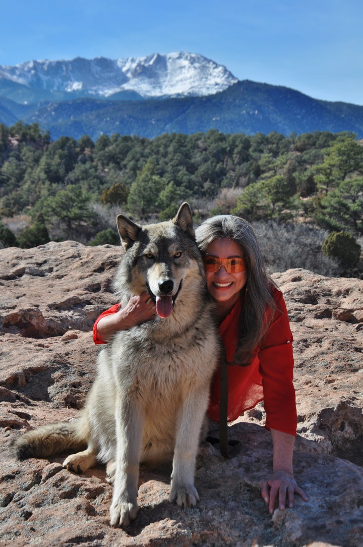 Ariaa and the gray wolf “Spirit”