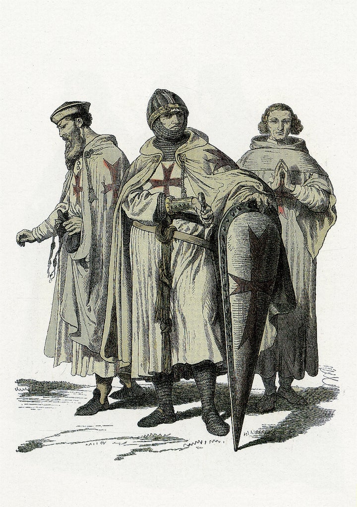 The Knights Templar of Jerusalem, colour engraving from the 19th century 