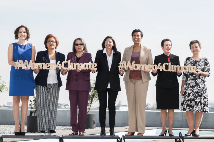 <p>From left to right: CDMX Environment Minister Tanya Müller, Caracas Mayor Helen Fernandez, Cape Town Mayor Patricia de Lille, Paris Mayor Anne Hidalgo, Washington DC Mayor Muriel Bowser, Sydney Lord Mayor Clover Moore, former UNFCCC Executive Secretary Christiana Figueres.</p>