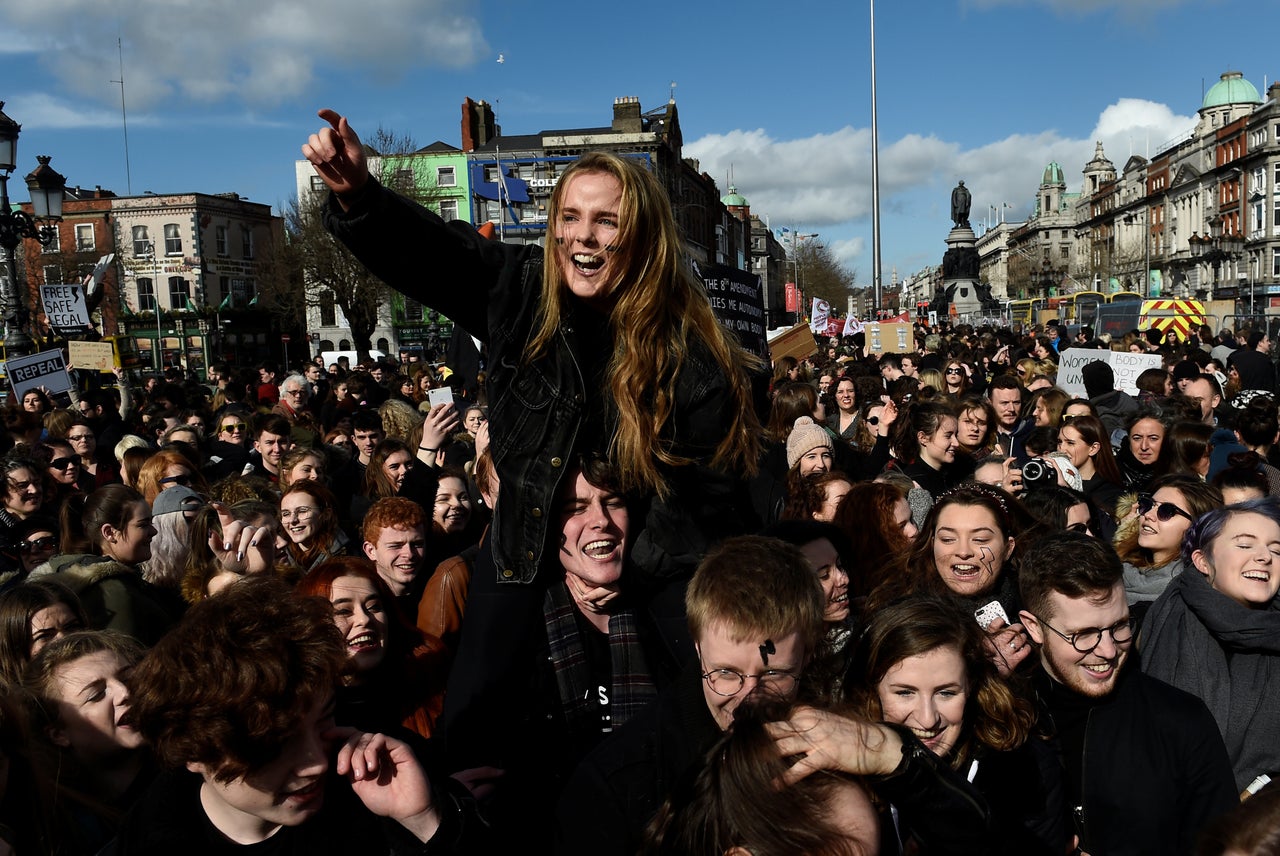 Pro-abortion rights protestors in Dublin shut down several roads at the March 8, 2017, gathering.