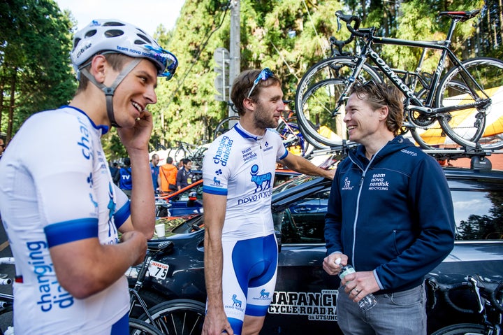 Phil Southerland, CEO, with Team Novo Nordisk Professional riders Justin Morris & Scott Ambrose