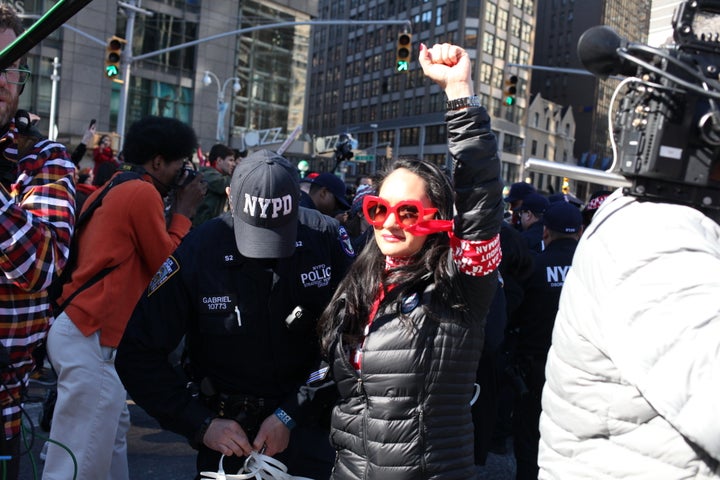 Protesters getting arrested during "A Day Without A Woman" strike outside of Trump International Hotel.