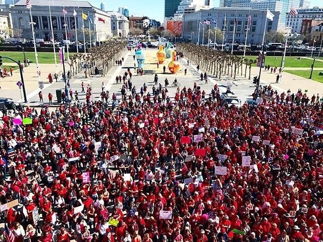 At San Francisco City Hall, hundreds gather to honor International Women's Day on Wednesday.