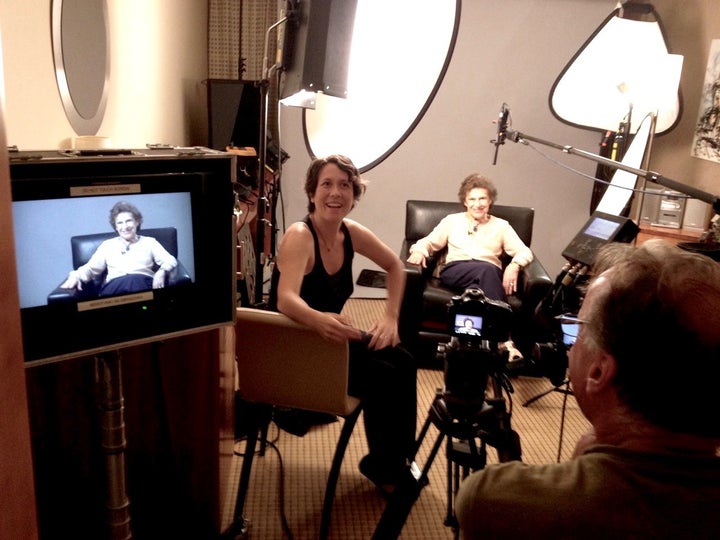 Director Kathleen Man Gyllenhaal conducts an interview in Prague for her documentary In Utero.