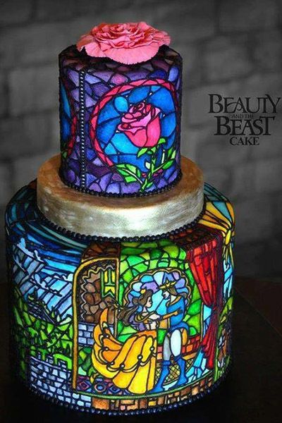 Let your cake really show off your theme with a gorgeous hand-painted stained glass design. Related: 50 Ways to Add a Little Disney Magic to Your Wedding