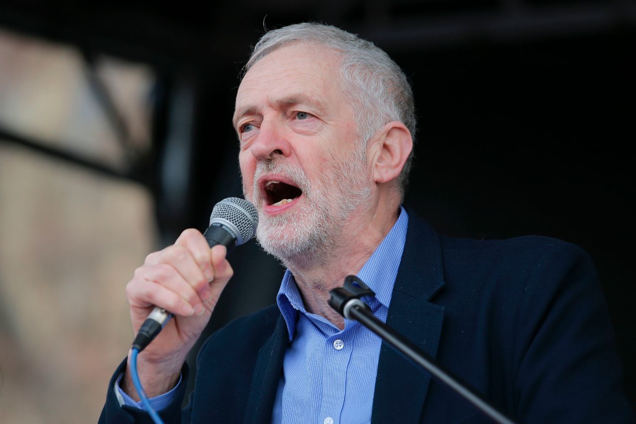 Jeremy Corbyn speaks at a rally against private companies' involvement in the NHS