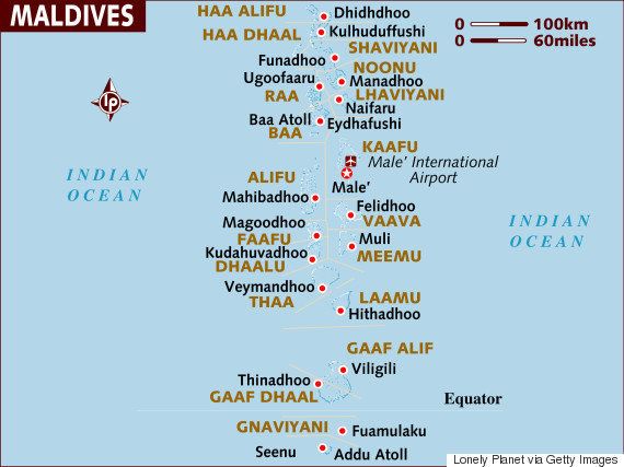 The Maldives are an island nation in the Indian Ocean–Arabian Sea area, consisting of a double chain of twenty-six atolls