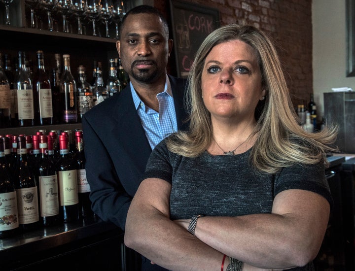 Khalid Pitts, left, and Diane Gross, co-owners of Cork, are suing President Donald Trump over his financial interest in the restaurant at the Trump International Hotel in Washington, D.C.