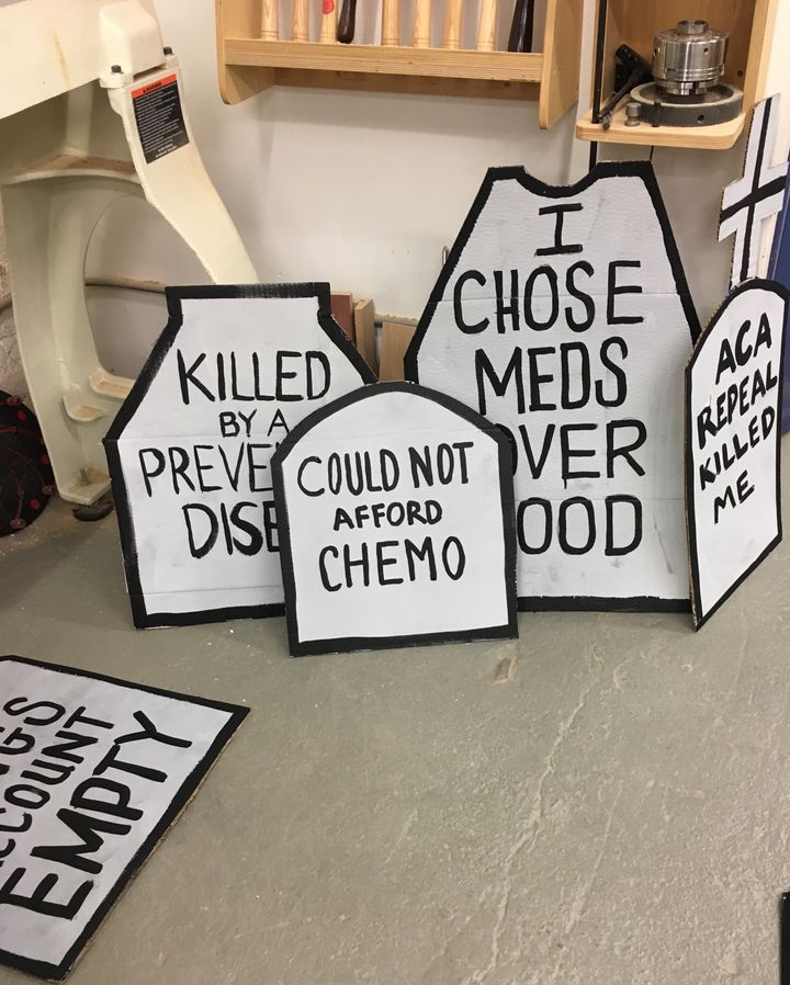 <p>At a fake tombstone-making workshop in Brooklyn, preparing for a citizen “Die In” protest of efforts to “repeal/replace” the Affordable Care Act, also known as Obamacare. March 9, 2017</p>