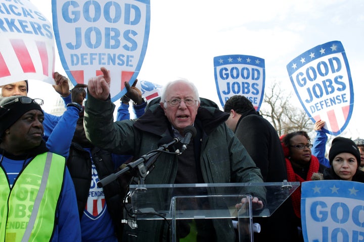 Sen. Bernie Sanders speaks at a federal contract workers rally on Feb. 16 to celebrate Andrew Puzder's decision to withdraw from consideration to be secretary of labor. Sanders has also been speaking to crowds outside the Beltway lately.