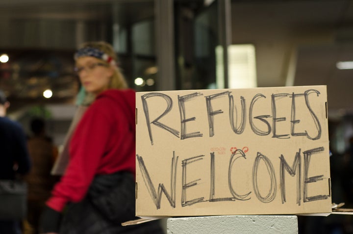 A protest at the San Francisco International Airport against Donald Trump's January 2017 executive order on immigration, January 28, 2017.