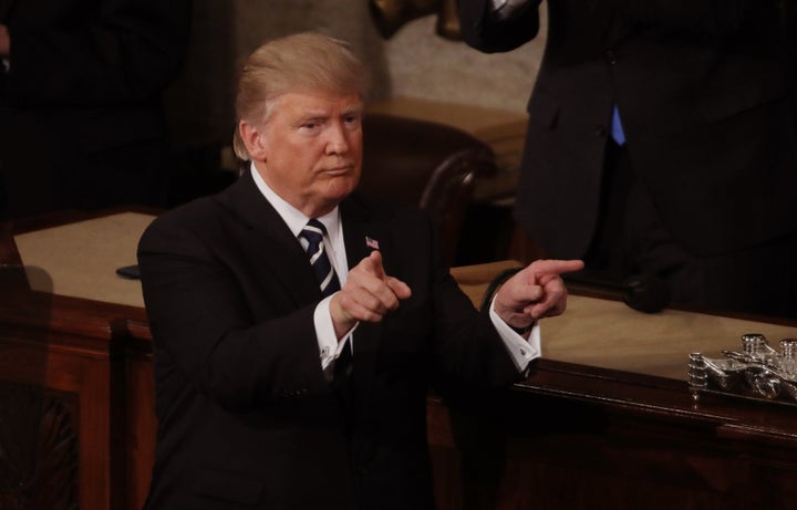 President Donald Trump addresses a joint session of Congress in Washington on Feb. 28. The White House says his aggressive stance on immigration enforcement is already leading to a drop in illegal border crossings, but critics accuse him of upending the asylum process.