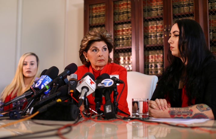 Attorney Gloria Allred represents Marine Lance Cpl. Marisa Woytek, left, and former Marine Erika Butner, whose personal photographs were posted without their consent to a Facebook group called Marines United.