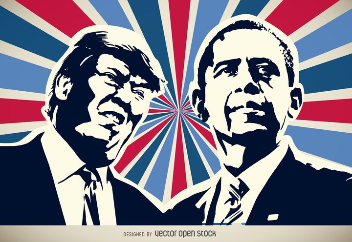 Caption: Trump and Obama graphic (Wikimedia Commons) 