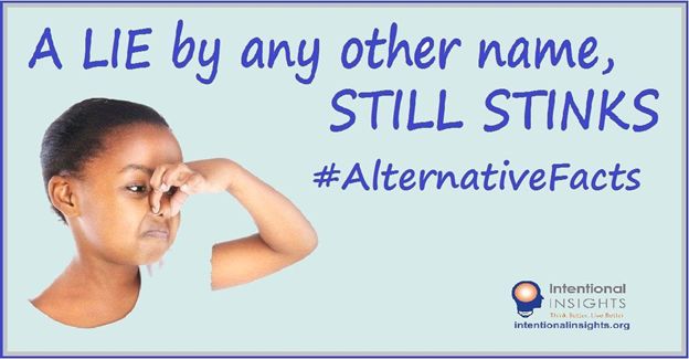 Caption: Meme with message "A LIE by any other name STILL STINKS #AlternativeFacts" (Jane Gordon, made for Intentional Insights). 