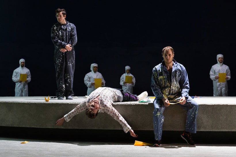L-R: Tyler Zimmerman (role of Edward Teller), Jonathan McCullough (role of Robert Oppenheimer), Evan LeRoy Johnson (role of