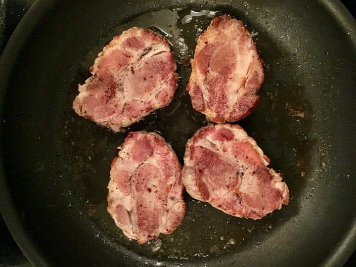 The pork, well seasoned and lightly browned