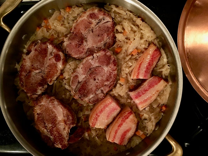 <p>All together with the cooked sauerkraut</p>