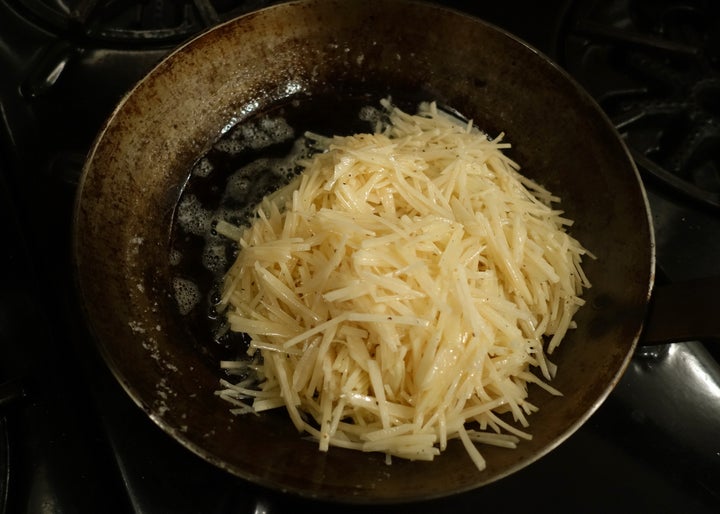 <p>Add them to the pan in which you melted the butter, over medium-low heat</p>