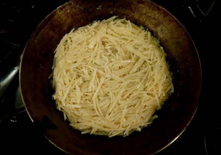 <p>And immediately press them into a disk of fairly even thickness</p>