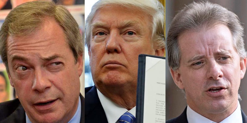 Left: Nigel Farage of UK Independence Party, Right: Former MI-6 agent Christopher Steele