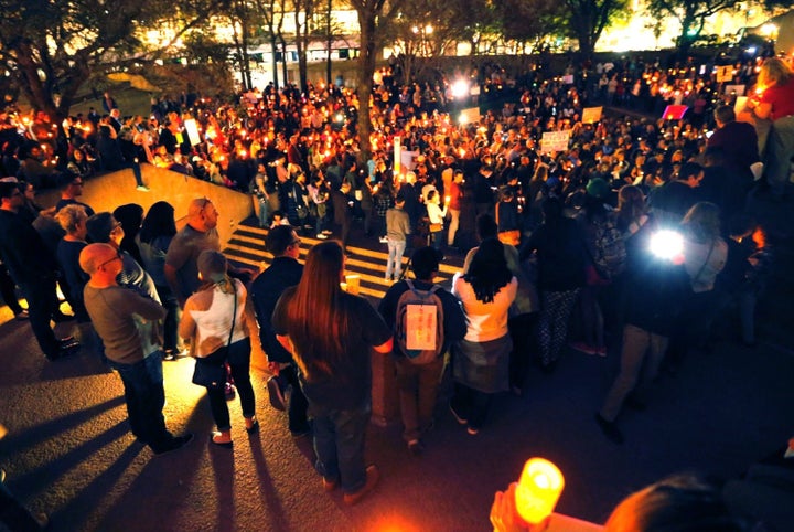 A vigil for refugees on Monday, Jan. 30, 2017 in Dallas, Texas.