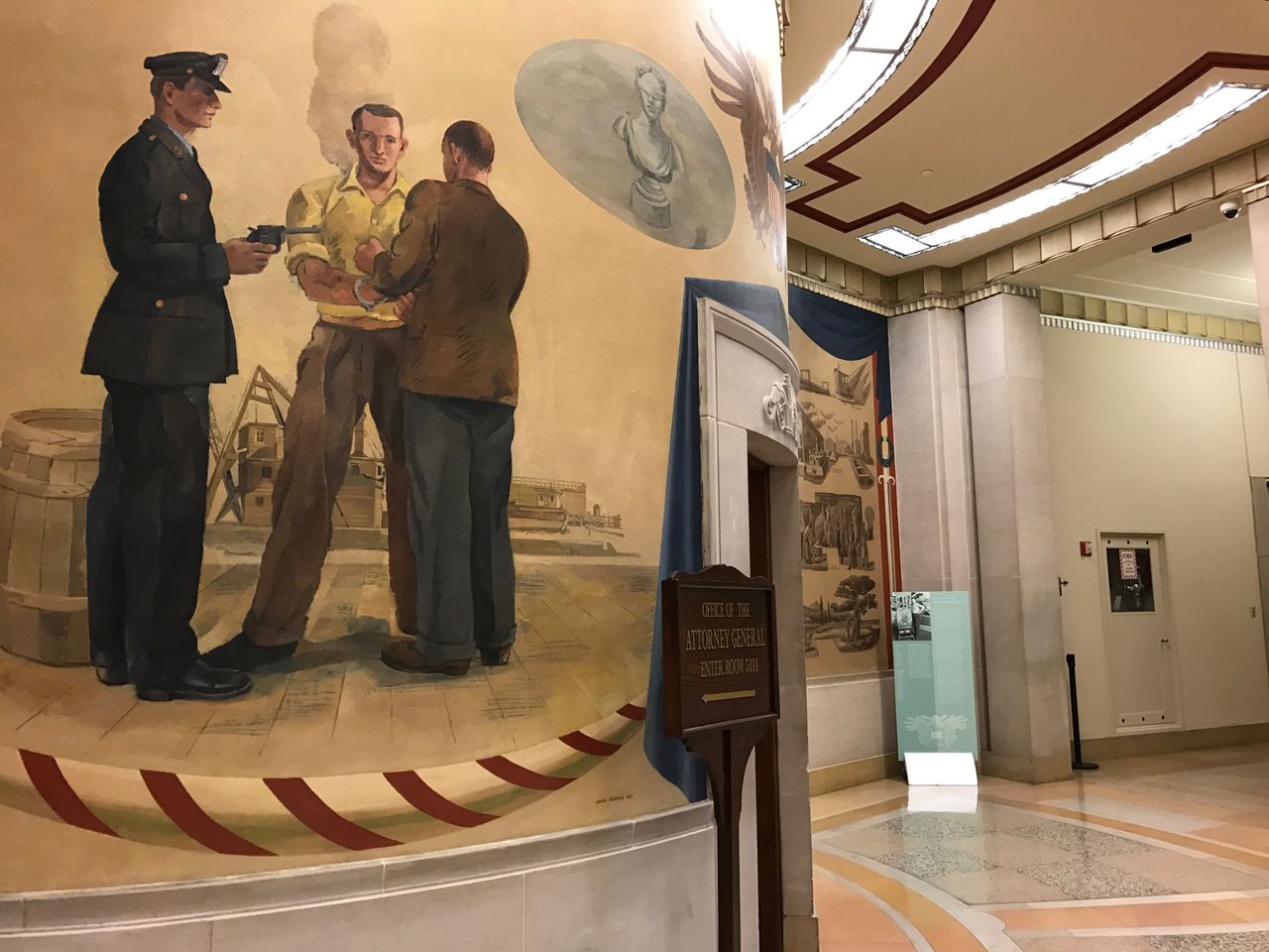 A mural outside Attorney General Jeff Sessions' office in the Robert F. Kennedy Department of Justice Building.