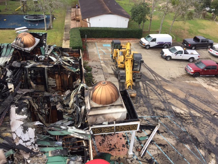 The charred remnants of the Victoria Islamic Center in Texas, which was set on fire in January 2017. 