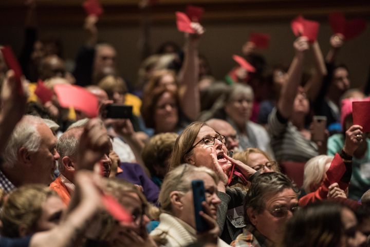 Constituents in Clemson, South Carolina, disagree with Sen. Lindsey Graham during a town hall meeting on March 4.