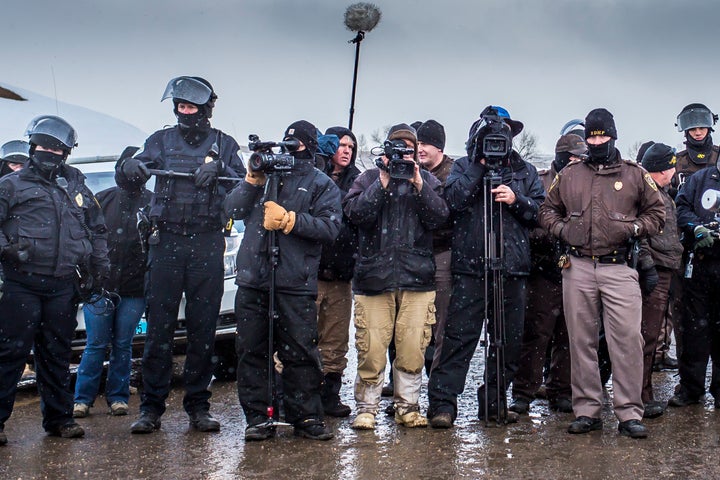 “We gave the media the option to participate in a press pool where select media representatives were escorted to [the standoffs] and had five or ten minutes to film.” — Lt. Tom Iverson, Public Information Officer of the North Dakota Highway Patrol 