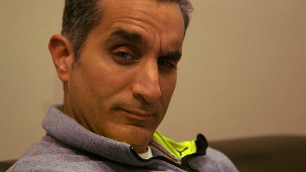 <p>Bassem Youssef, in a still from the upcoming documentary ‘Tickling Giants’</p>