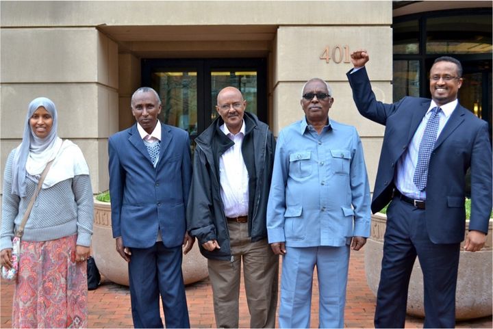 The Somali plaintiffs in Yousuf et. al. v. Samantar after their victory in court. Bashe is in the middle. 