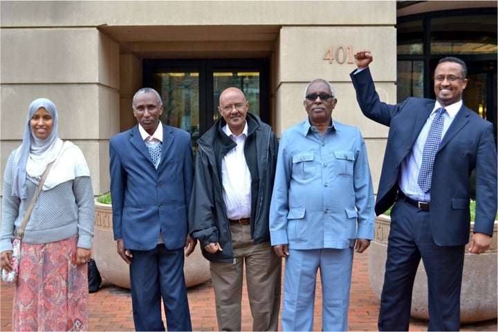 The Somali plaintiffs in Yousuf et. al. v. Samantar after their victory in court. Bashe is in the middle.
