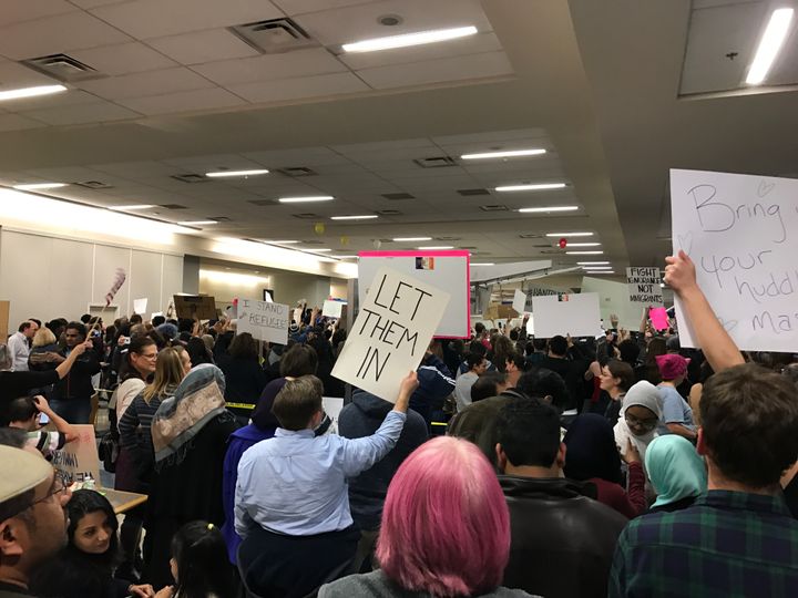 Protest of the Muslim Ban at DFW, a major international hub.