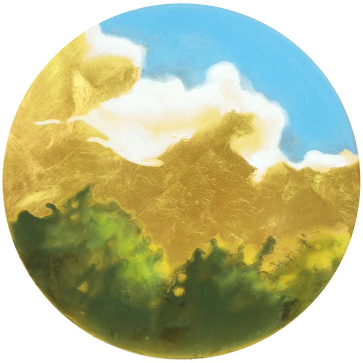 Karen Fitzgerald, The Sky is Dreaming (2015), oil with 23k gold on panel, 12 inches in diameter by 1 inch deep