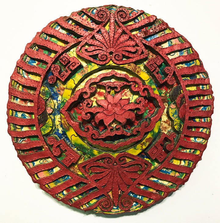 Renee Magnanti, Ornament II (2010), encaustic on panel, 12 inches in diameter by 1 1/2 inches deep