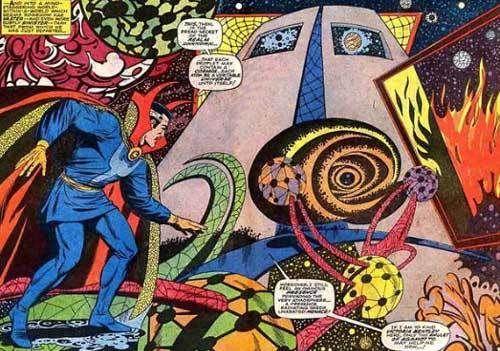 Example of the psychedelic stylings that Steve Ditko brought to Marvel’s “Doctor Strange” comic book back in the 1960s & 1970s.