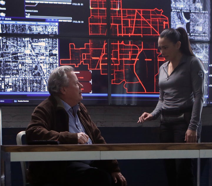 John Heard and Natalie Martinez on an upcoming episode of APB.