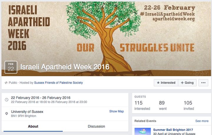 The University of Sussex hosted Israel Apartheid Week events in February 