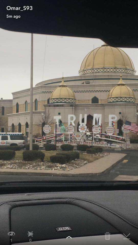 A local Michigander snapped a photo of a display put up by Trump supporters at North America’s largest Mosque, the Islamic Ce
