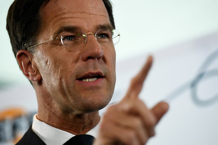 Dutch Prime Minister Mark Rutte attends a news conference during campaigning for the Dutch elections in Rotterdam, Netherlands, on March 13, 2017.