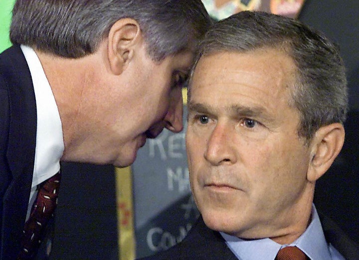 President Bush is informed of the attacks on the World Trade Center on Sept. 11, 2001, while attending a school reading event in Sarasota, Florida.