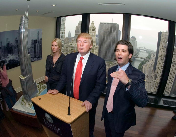 Donald Trump Jr., with his father and sister Ivanka, speaks to the press in Chicago on May 10, 2006, about plans for a Trump hotel and tower in Chicago. Donald Trump Jr. and Ivanka traveled to Moscow in 2006 to meet with potential business partners.